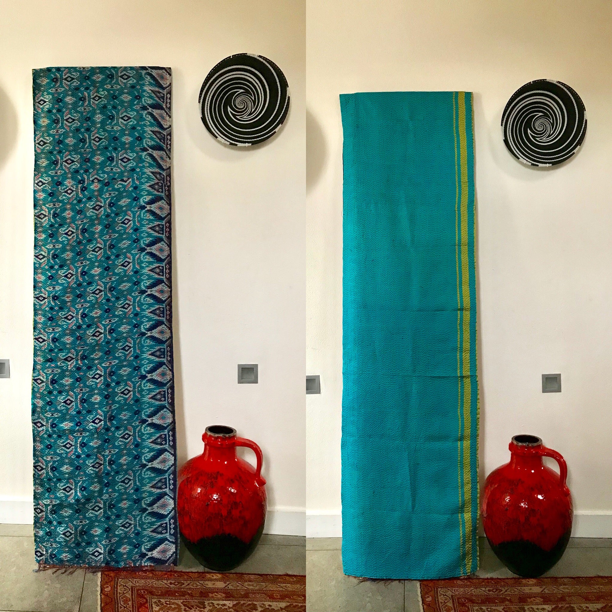 Double-Sided Silk Sari Table Runner (Turquoise and Blue)