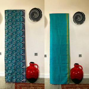 Double-Sided Silk Sari Table Runner (Turquoise and Blue)