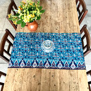 Double-Sided Silk Sari Table Runner (Turquoise and Blue)
