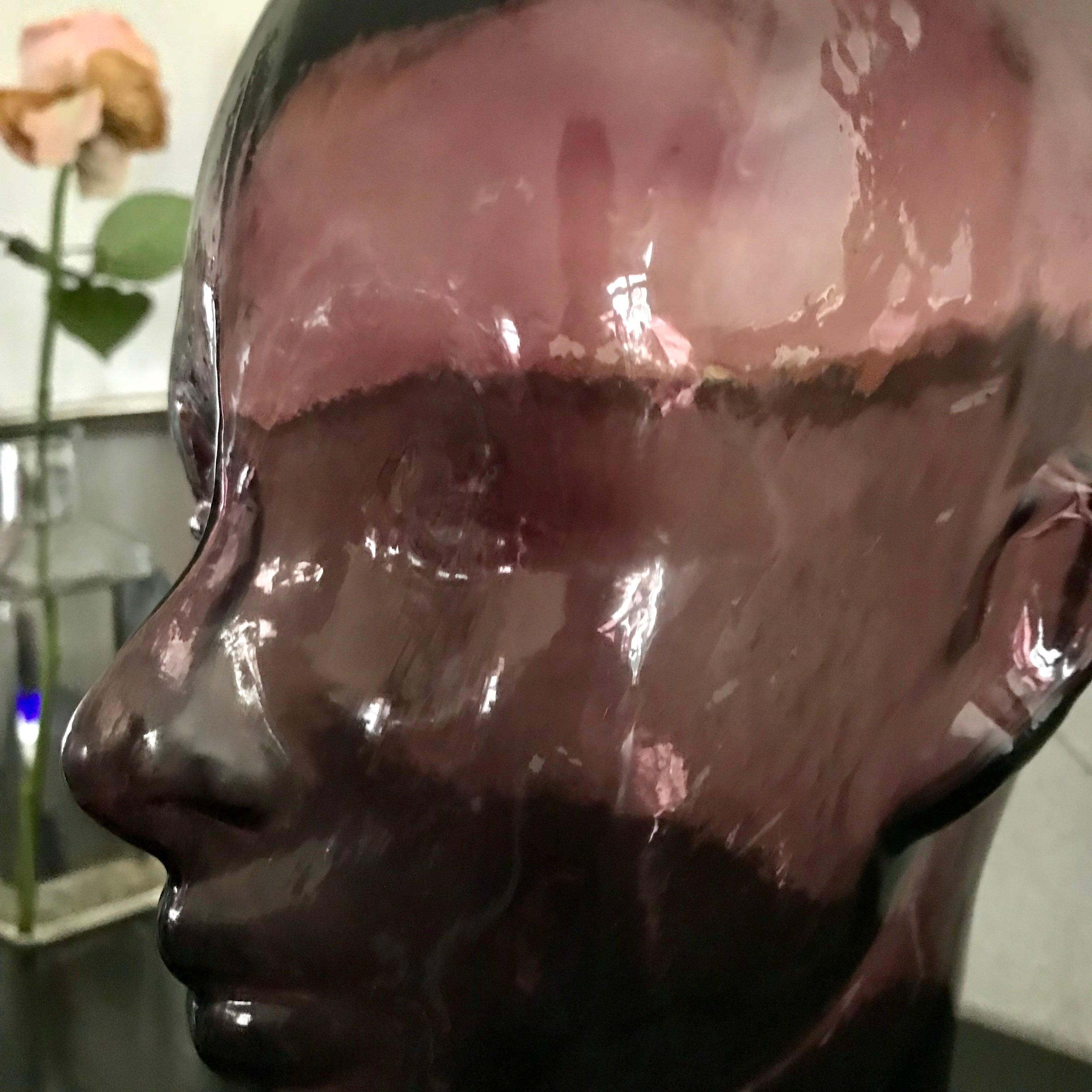 1970s Pink Glass Head Decorative Sculpture
