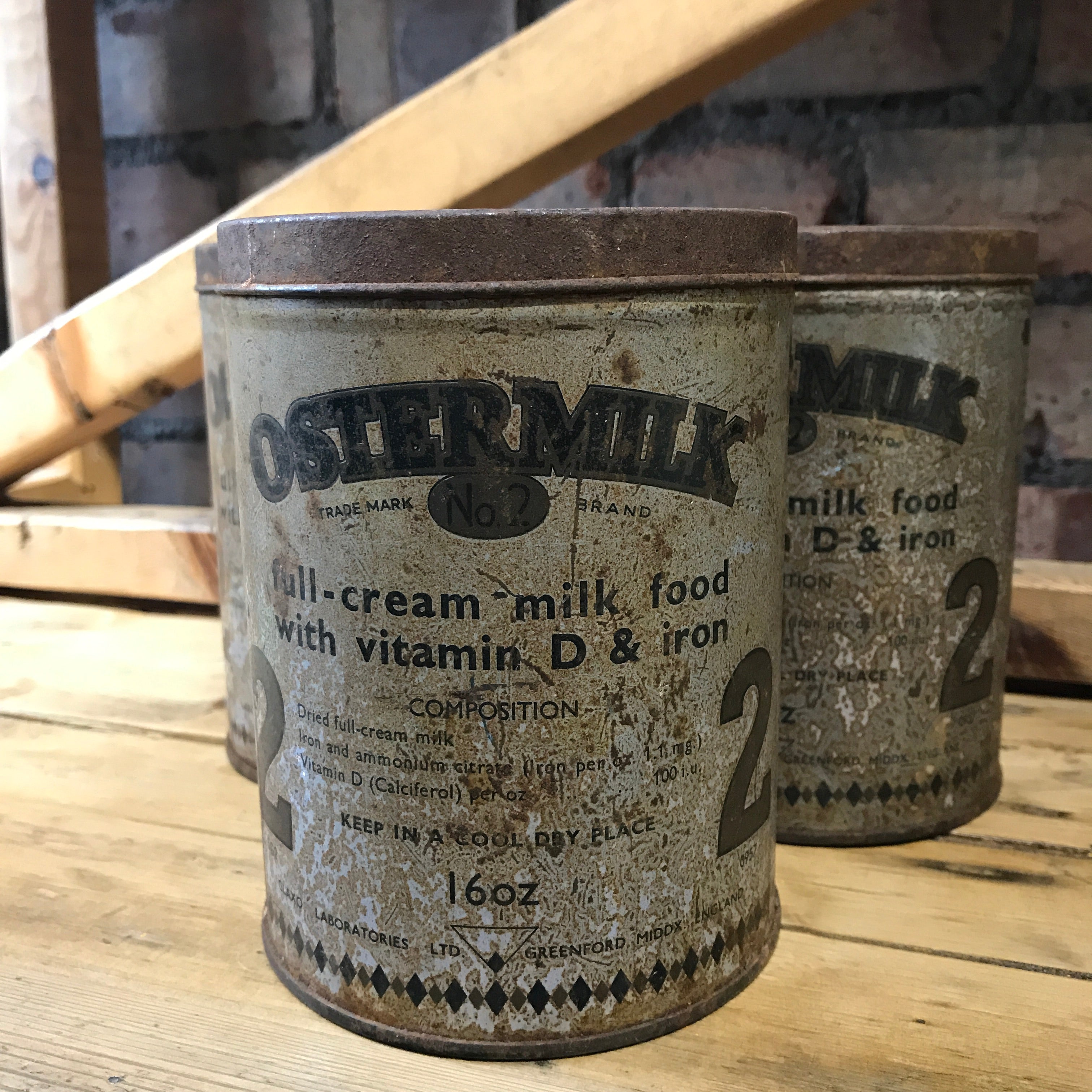 Pair of 1940s Baby's Milk Tins