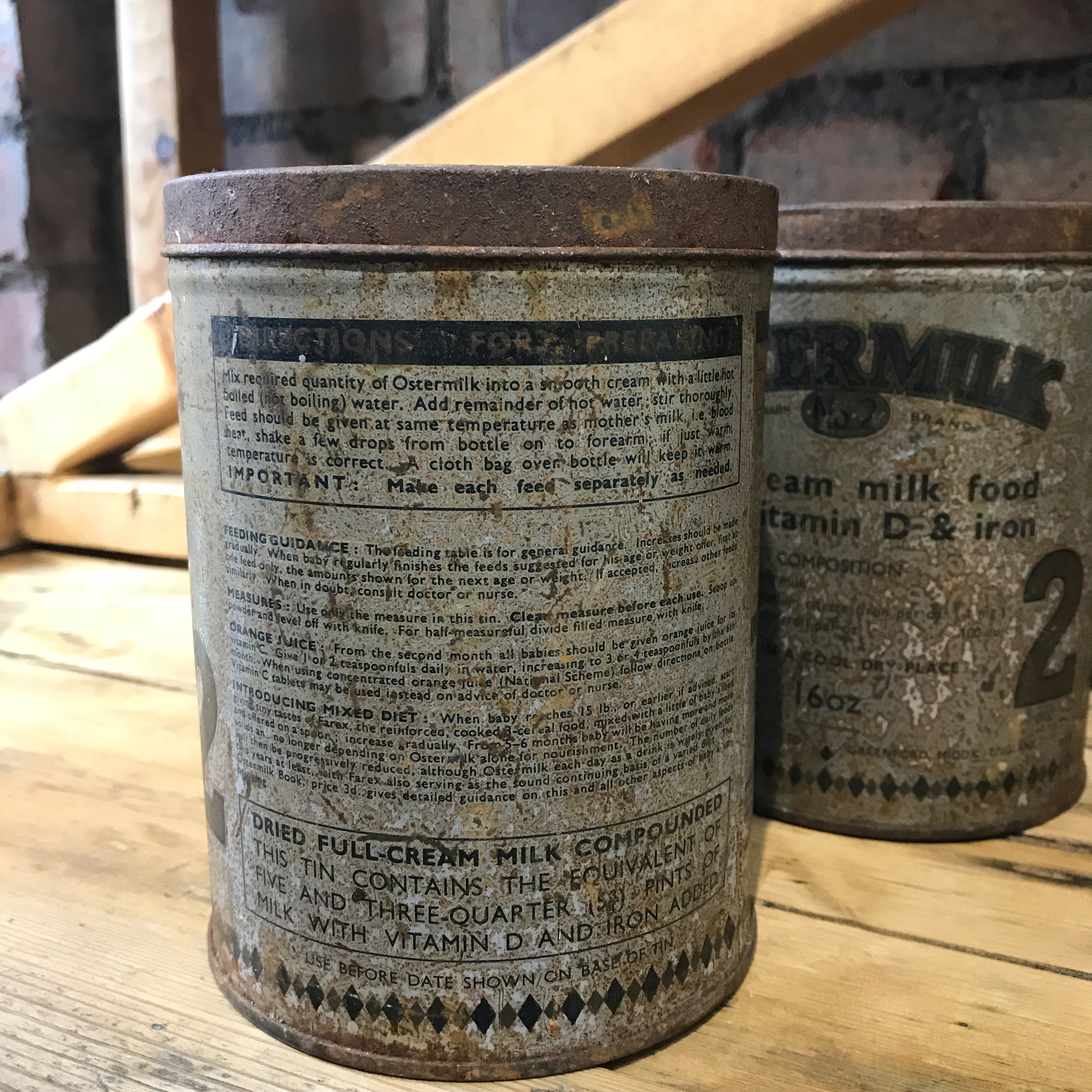 Pair of 1940s Baby's Milk Tins