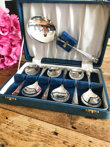 7-Piece Art Deco Dessert Spoon Set In Original Box