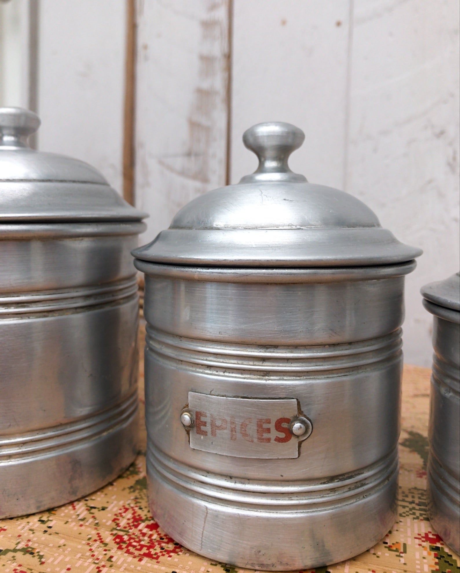 1930s French Aluminium Canisters - set of six