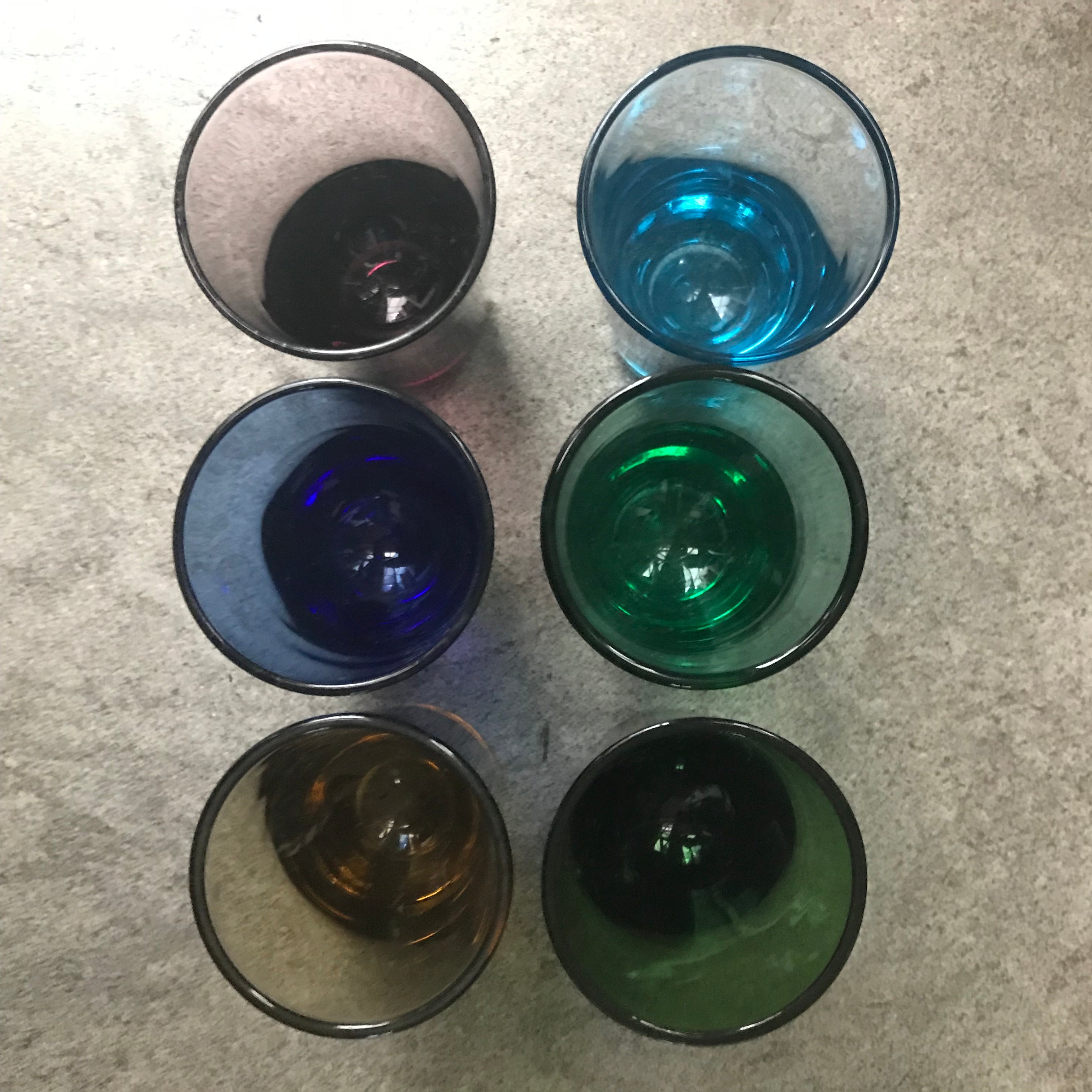 6 Mid Century Coloured Shot Glasses
