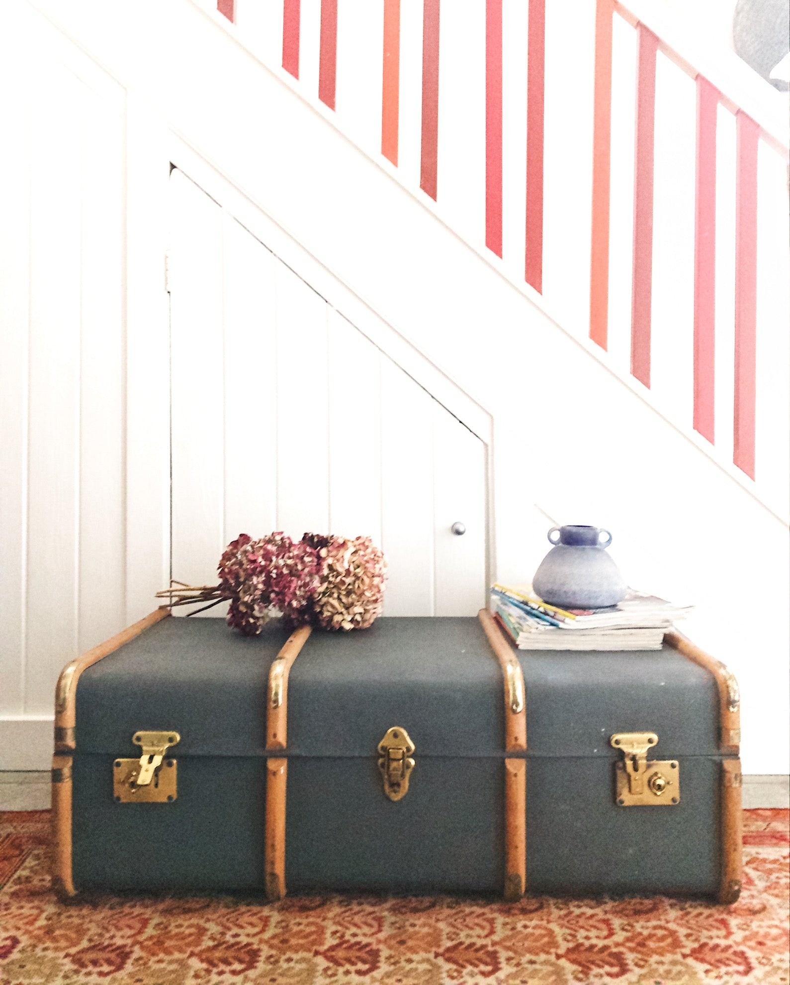 Large Grey Vintage Steamer Trunk