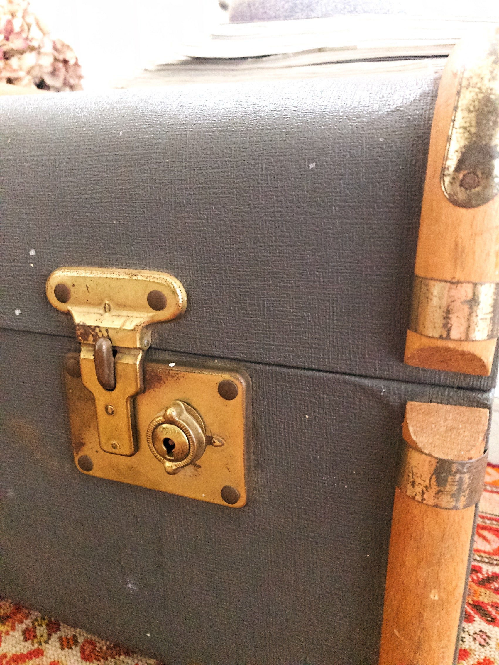 Large Grey Vintage Steamer Trunk