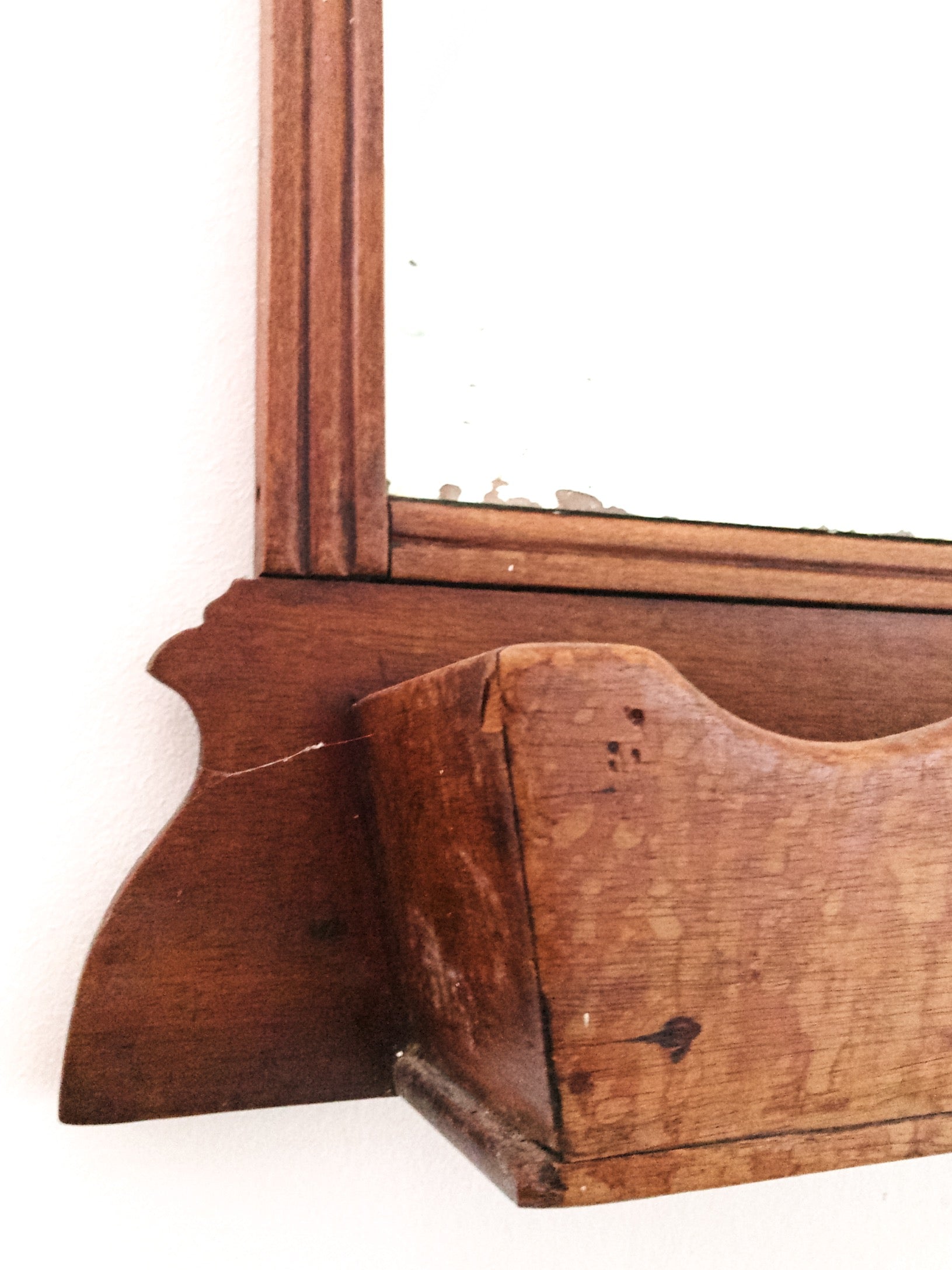 Victorian Wooden Wall Mirror with Shelf