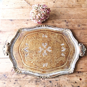 Florentine Vintage Wood Gilt Tray - White and Gold