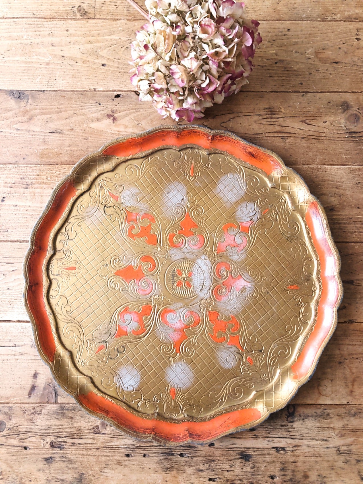 Florentine Vintage Wood Gilt Tray - Orange and Gold