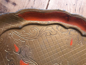 Florentine Vintage Wood Gilt Tray - Orange and Gold
