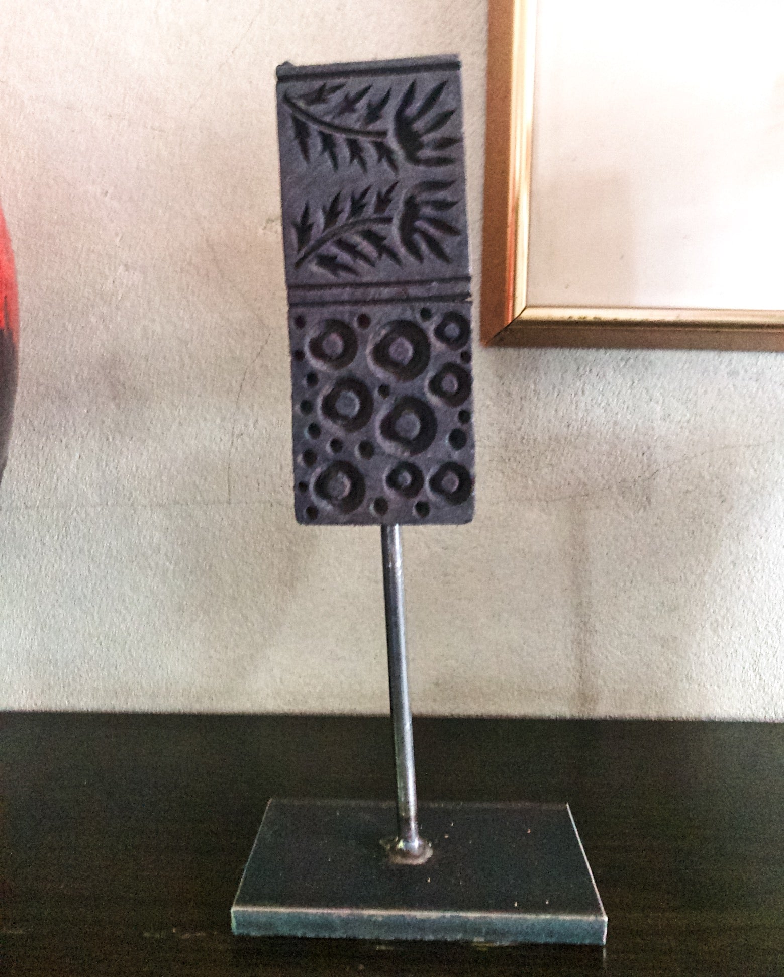 Mounted Antique Printing Block- Circle & Leaves Design