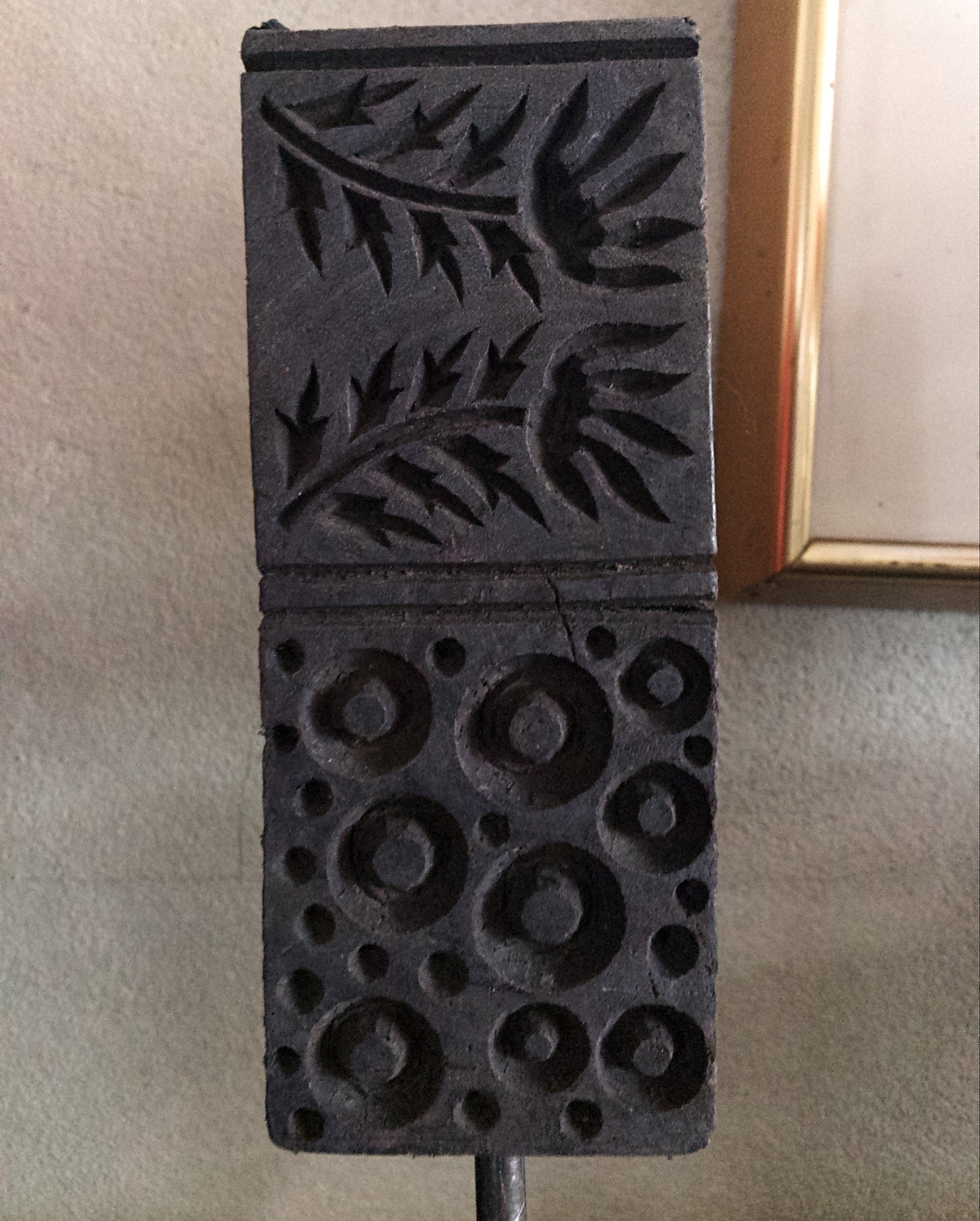 Mounted Antique Printing Block- Circle & Leaves Design