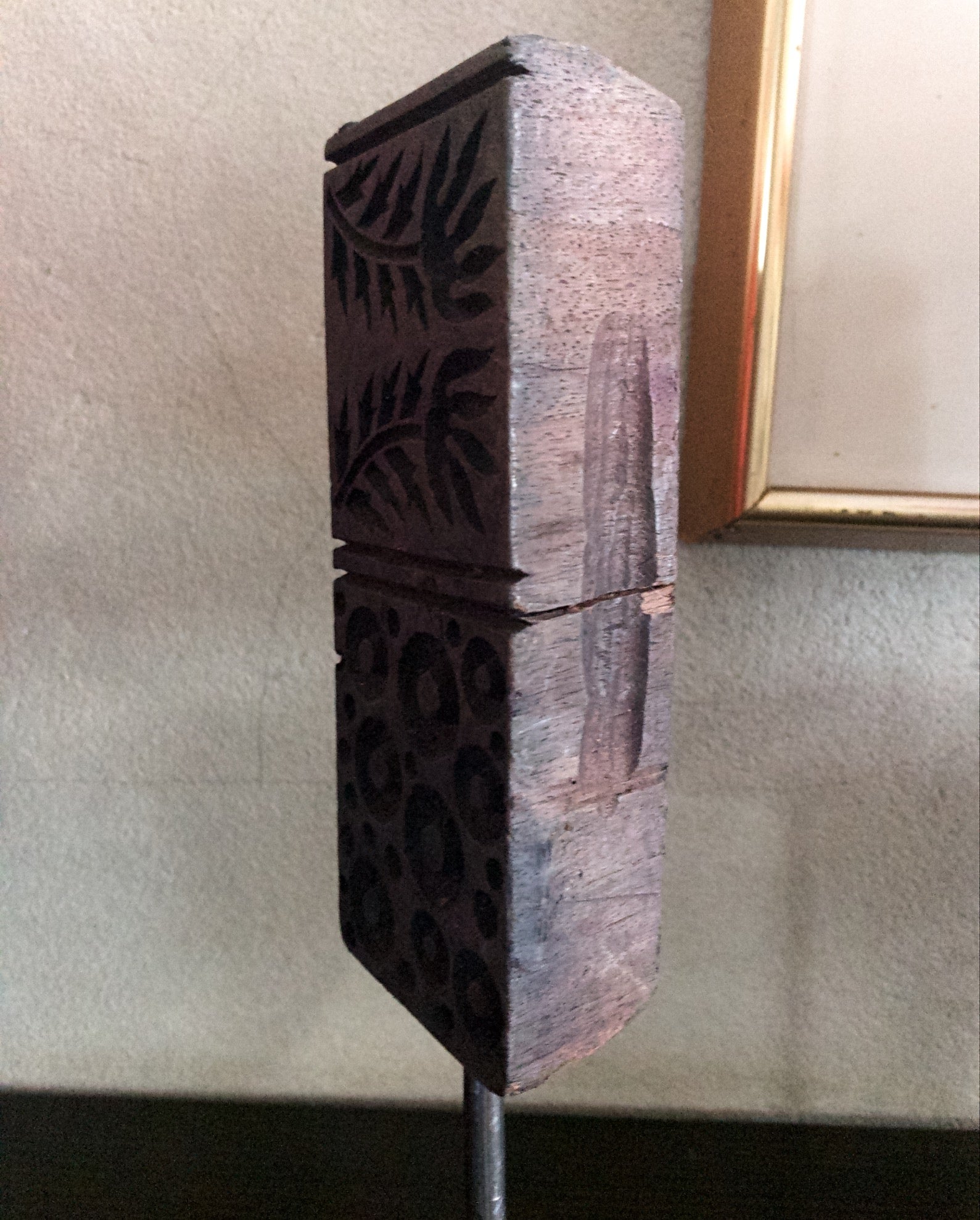 Mounted Antique Printing Block- Circle & Leaves Design