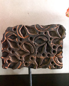 Mounted Antique Printing Block- Rectangle Design with Pink Hues