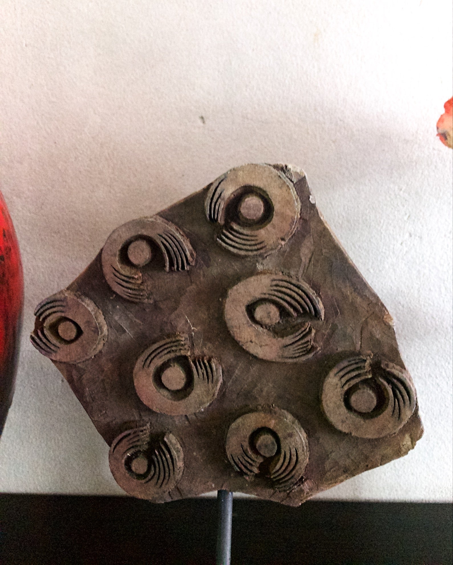 Mounted Antique Printing Block- Assymetric Diamond with circles
