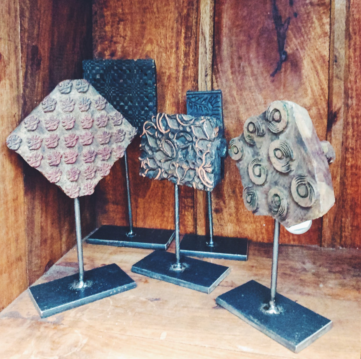 Mounted Antique Printing Block- Assymetric Diamond with circles