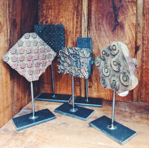 Mounted Antique Printing Block- Assymetric Diamond with circles