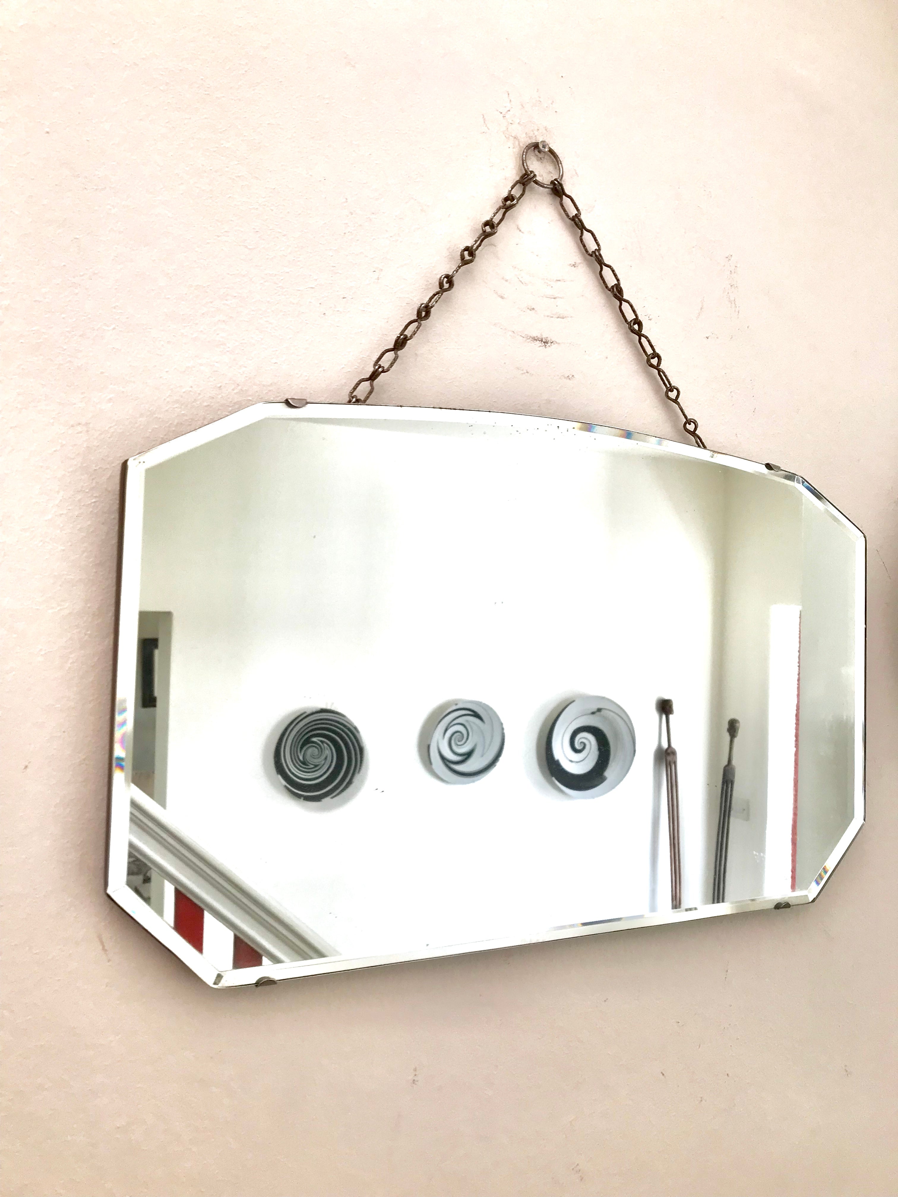 Vintage Art Deco Mirror with long chain