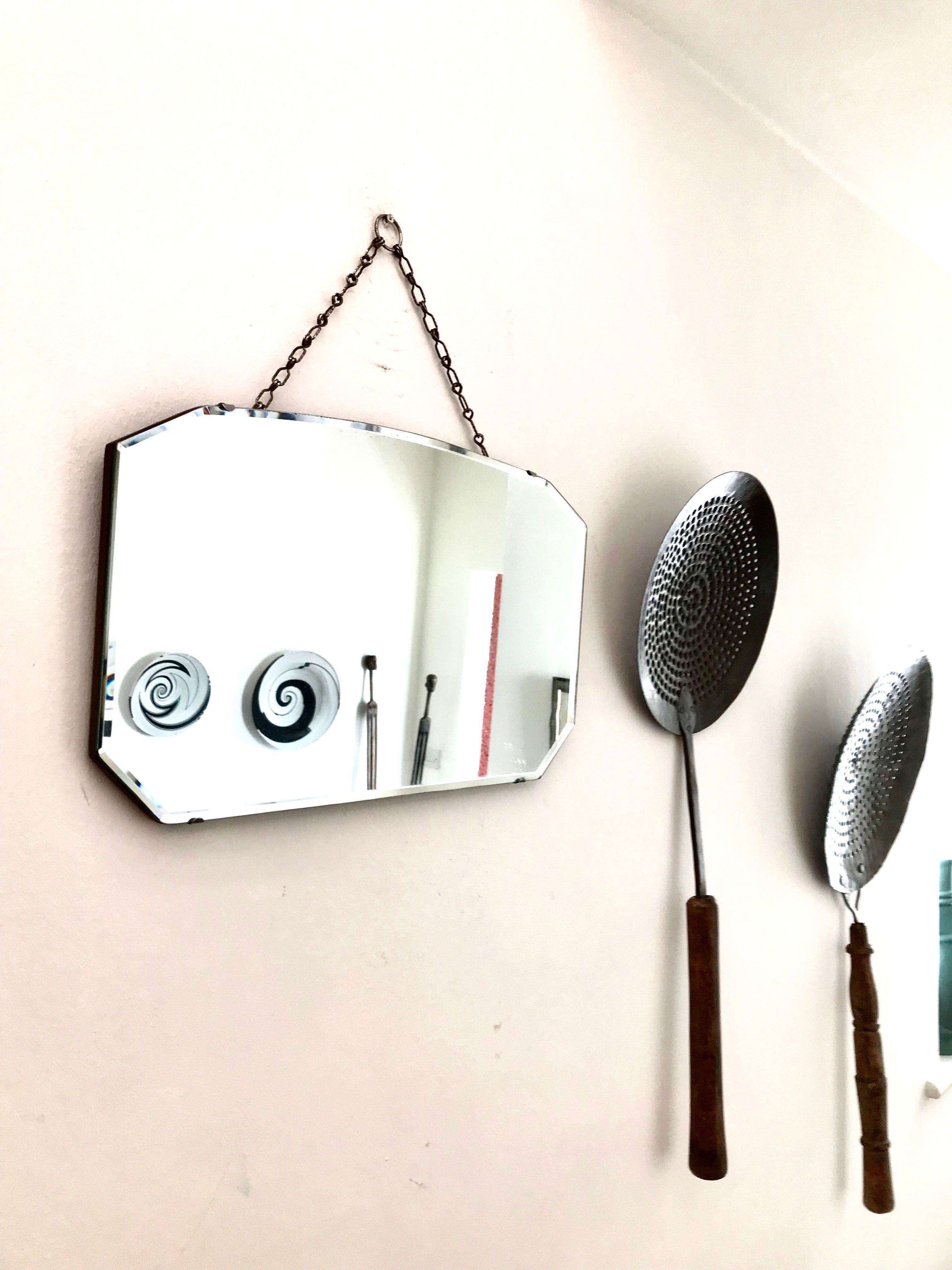 Vintage Art Deco Mirror with long chain