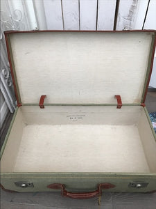 Vintage Green Canvas and Leather Suitcase