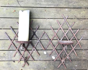 Pair of Trellised Metal Garden Candle Holders