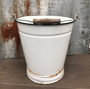 Vintage French White Enamel Bucket