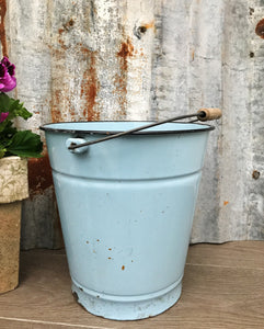 Vintage French Blue Enamel Bucket