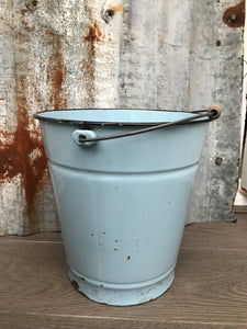 Vintage French Blue Enamel Bucket