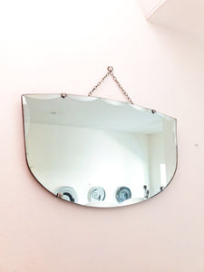 Vintage Art Deco Frameless Mirror with fan-shaped clasps