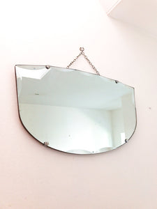 Vintage Art Deco Frameless Mirror with fan-shaped clasps