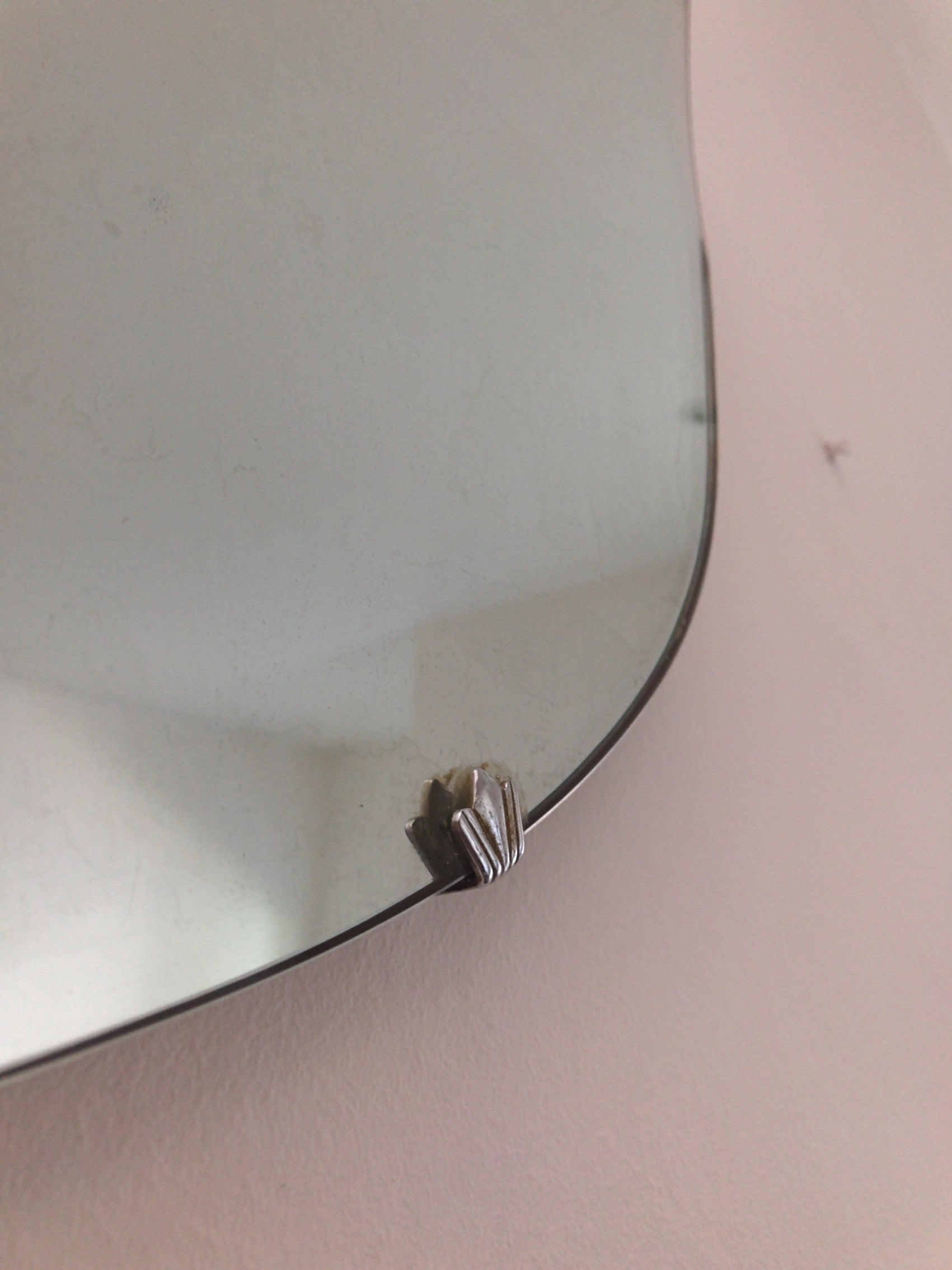 Vintage Art Deco Frameless Mirror with fan-shaped clasps