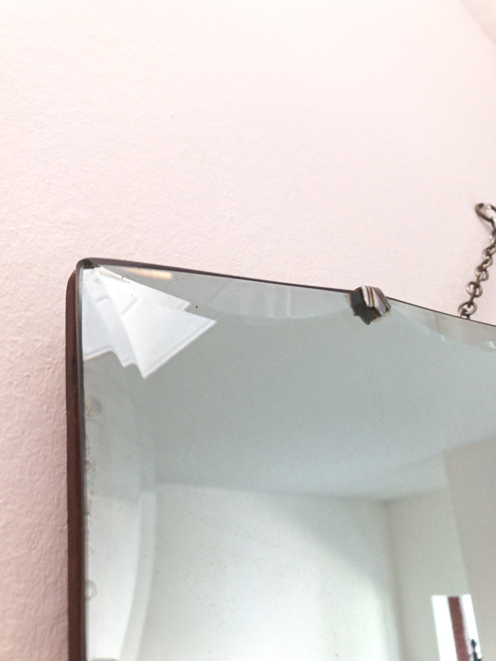 Vintage Art Deco Frameless Mirror with fan-shaped clasps