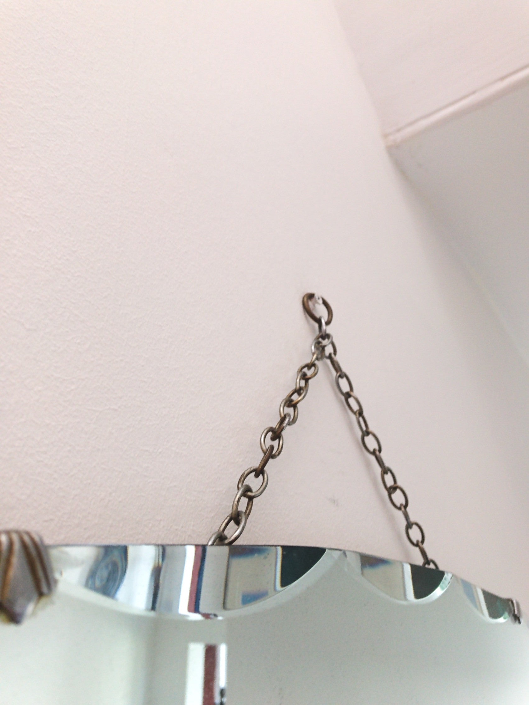 Vintage Art Deco Frameless Mirror with fan-shaped clasps