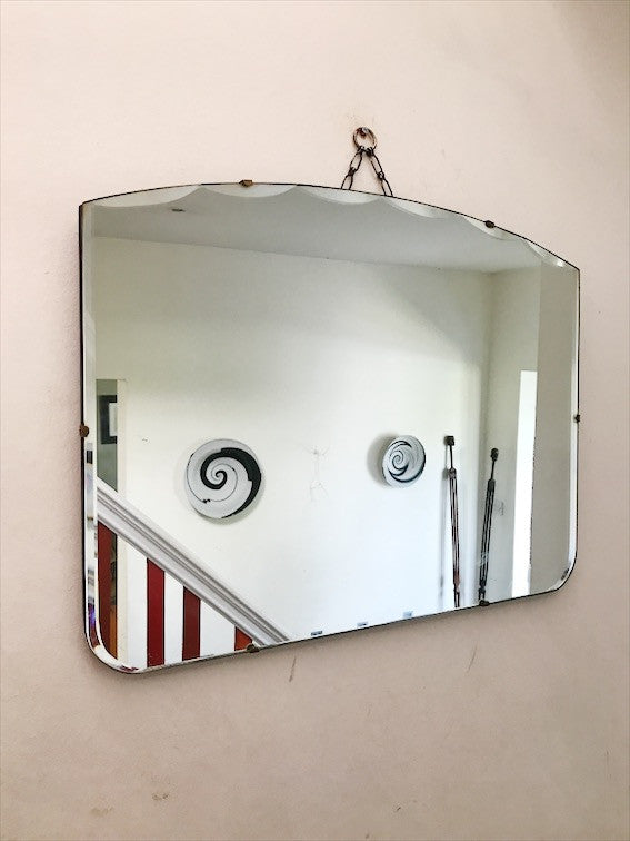 Vintage Art Deco Frameless Mirror with half-moon bevelled edges