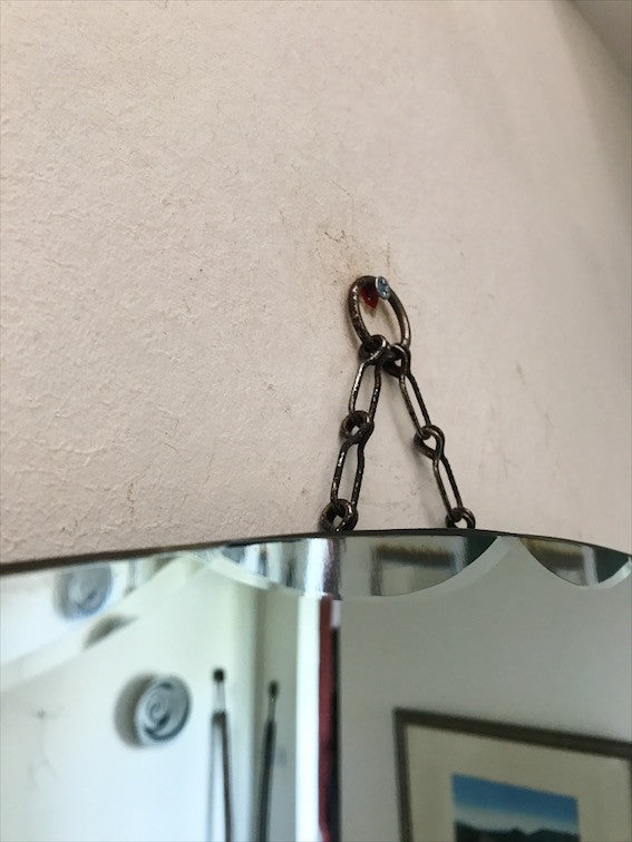 Vintage Art Deco Frameless Mirror with half-moon bevelled edges