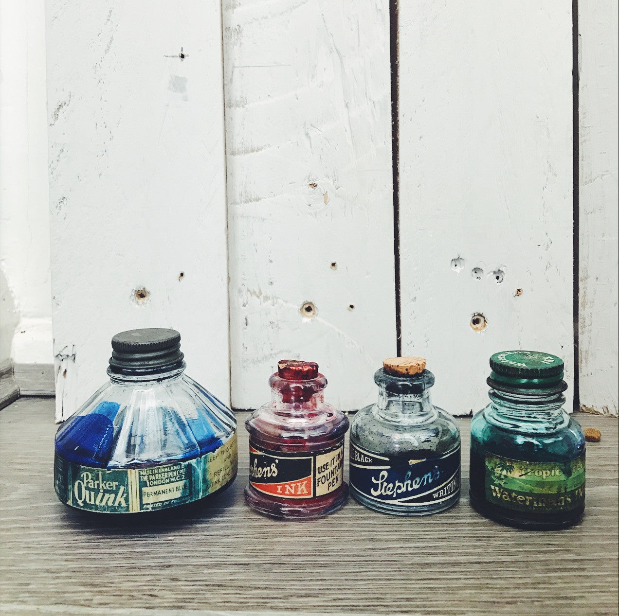 Set of 4 Vintage Ink Bottles