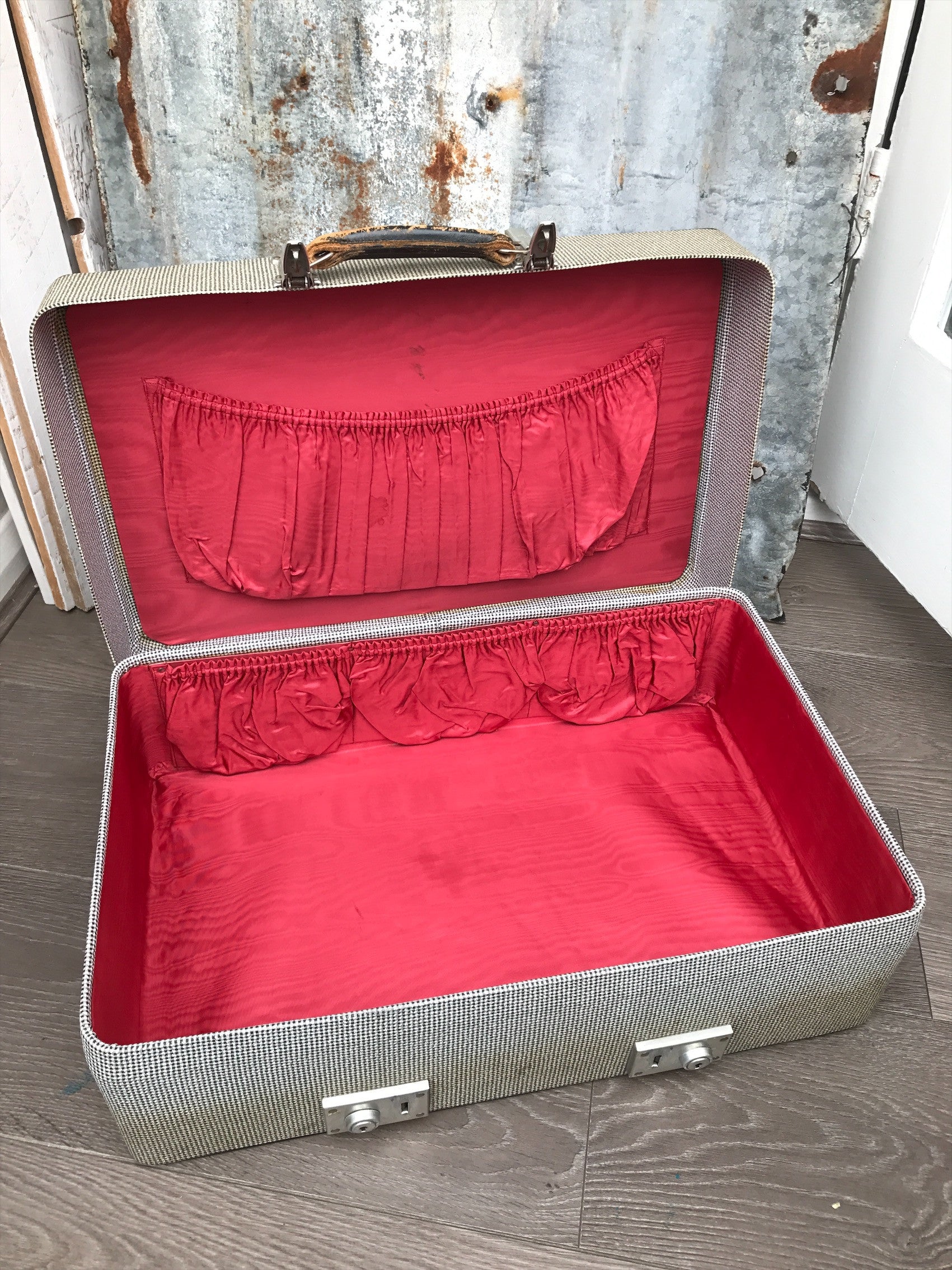 Vintage Cream and Black Suitcase