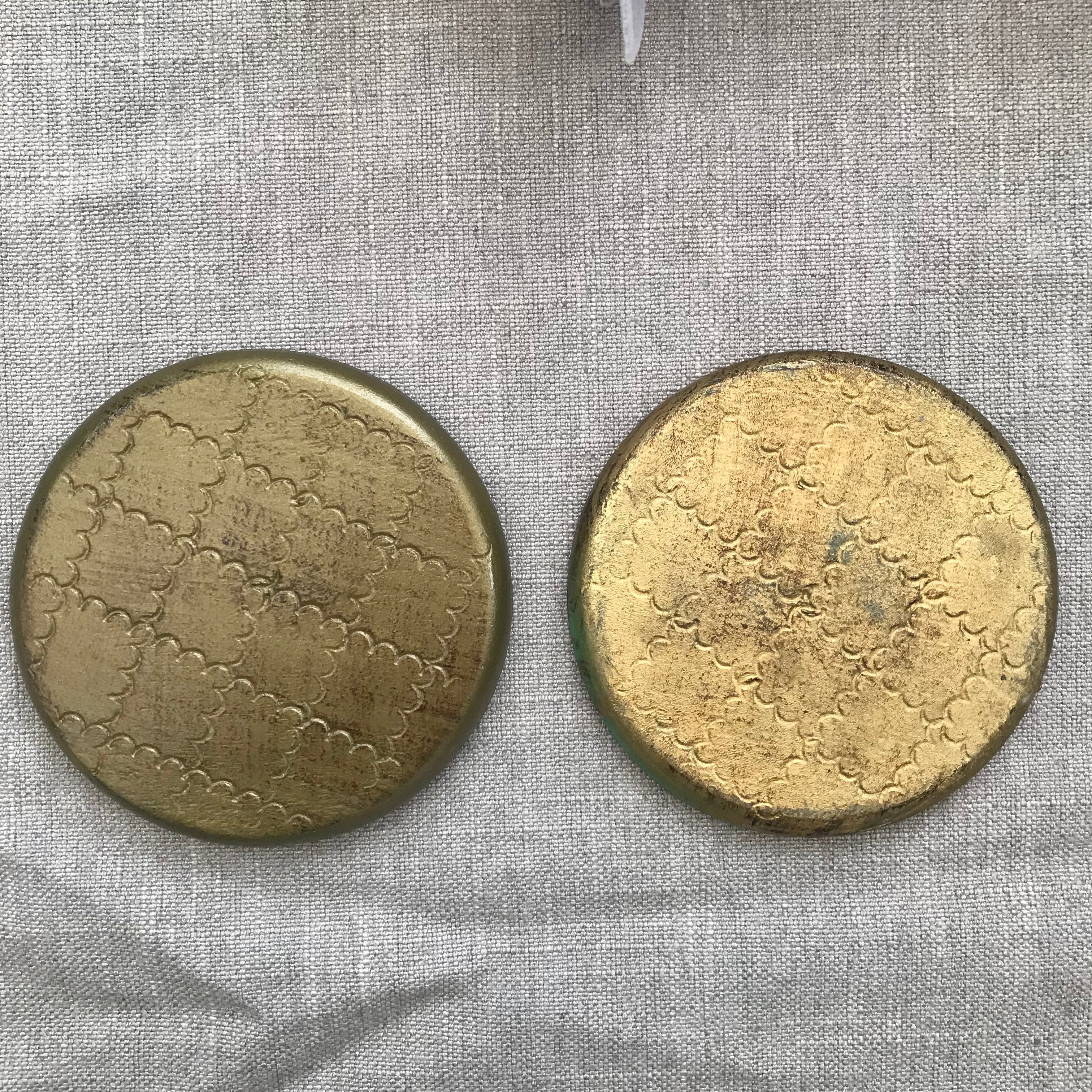 Set of Two Large Vintage Italian Florentine Coasters - Blue & Green