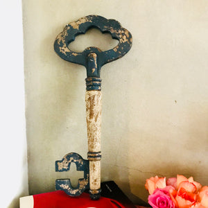 Oversized Wooden Key - Blue and Beige