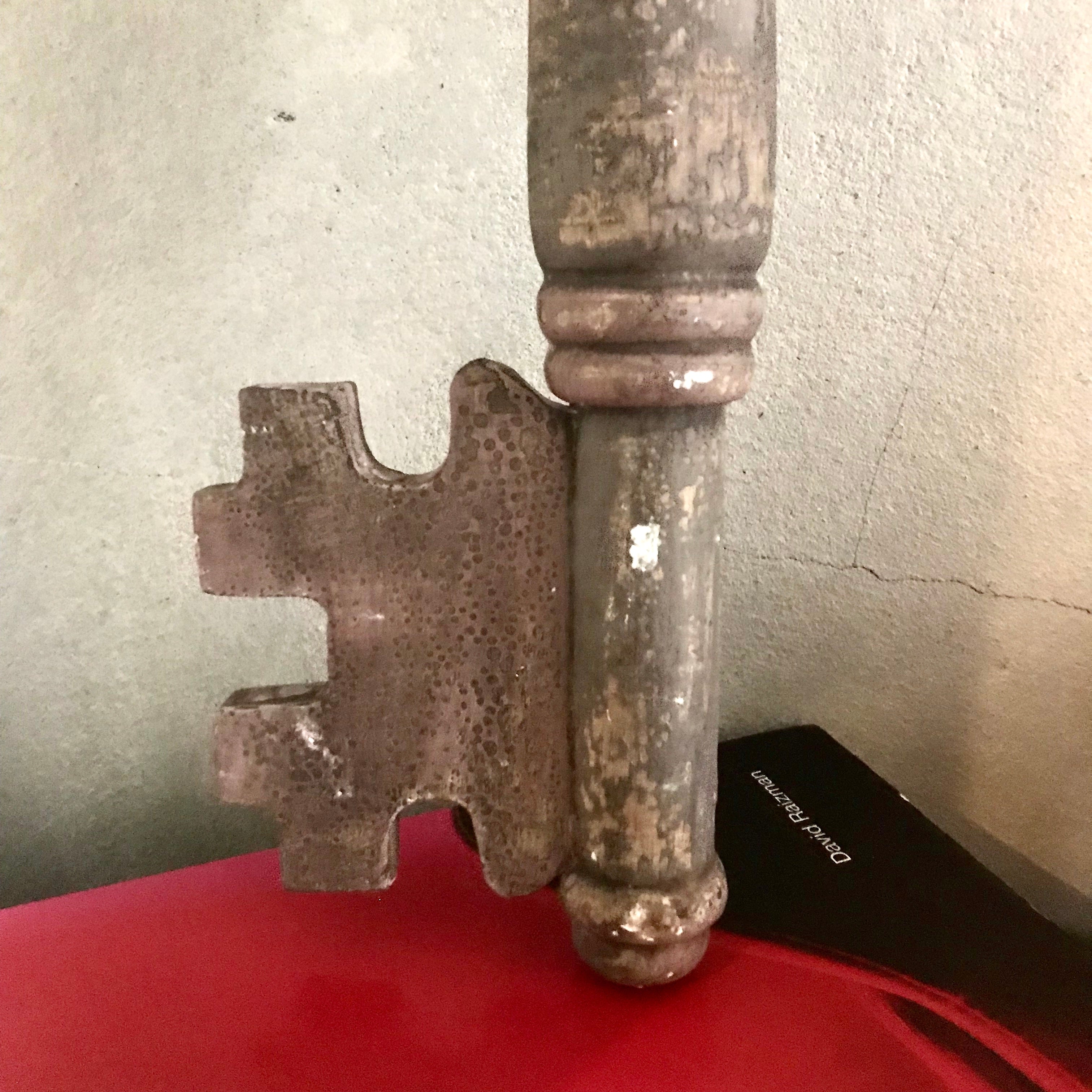 Oversized Wooden Key - Brown,Grey and Pink