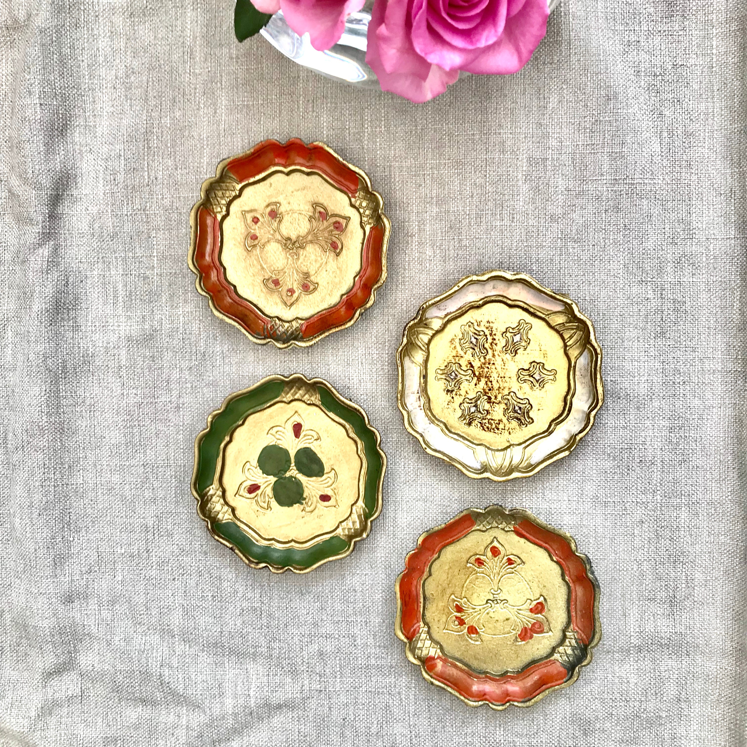 Set of Four Vintage Italian Florentine Coasters - Mixed Colours