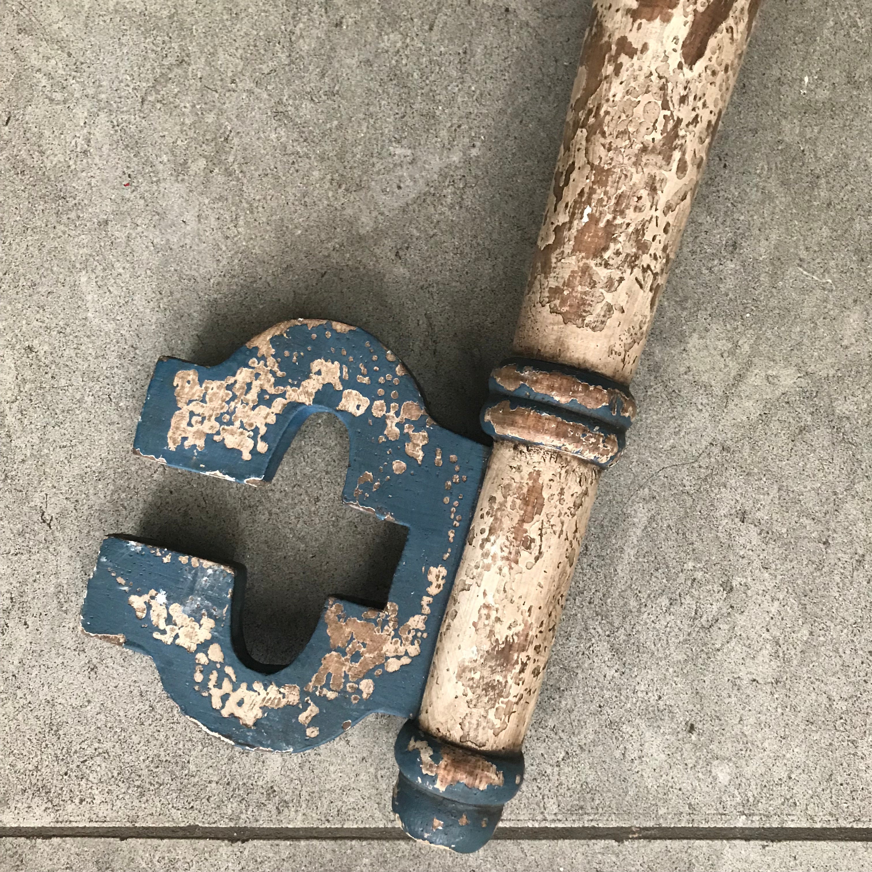 Oversized Wooden Key - Blue and Beige