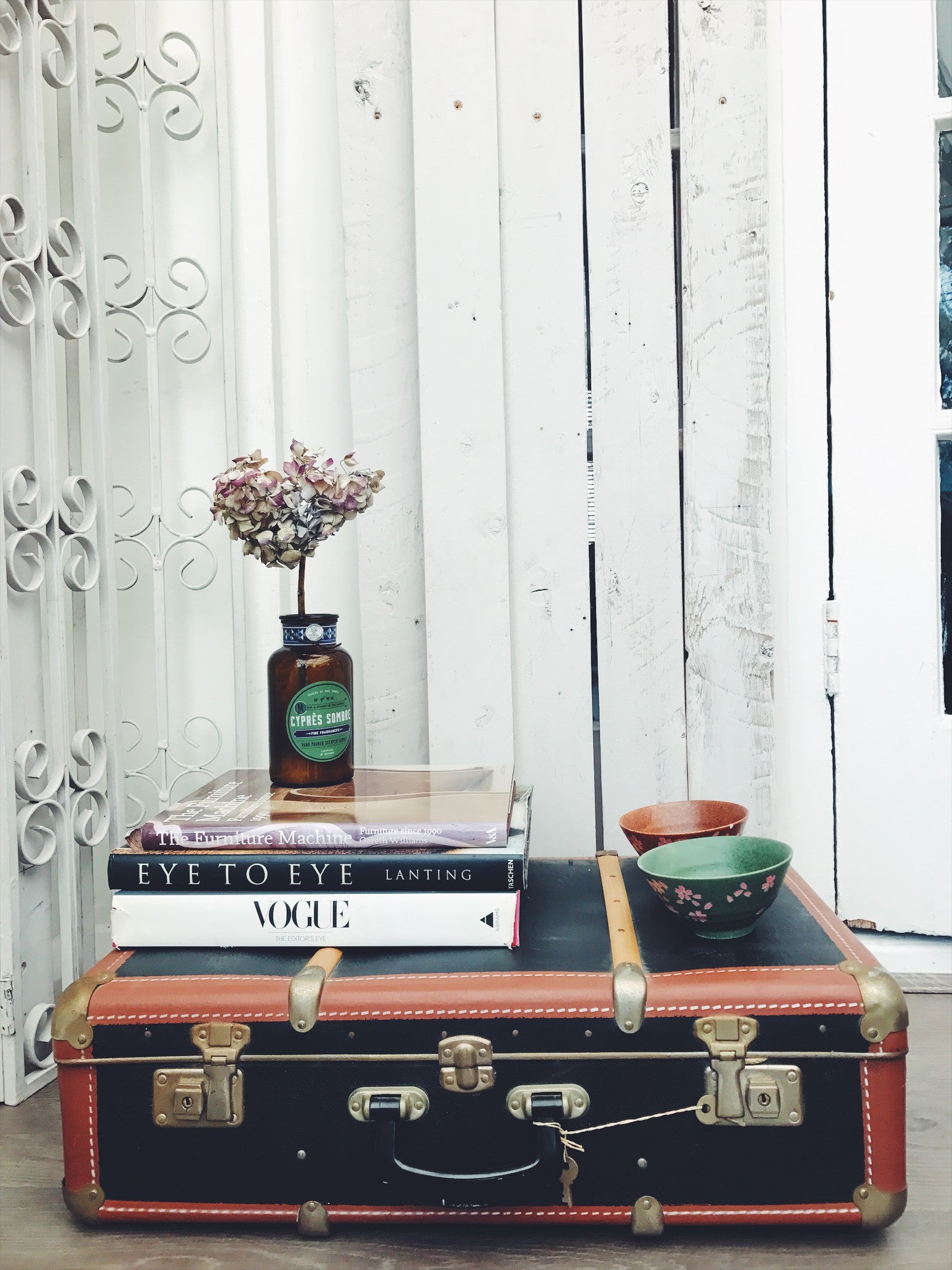 Vintage Black and Wood Suitcase