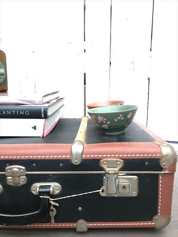 Vintage Black and Wood Suitcase