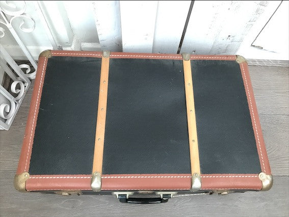 Vintage Black and Wood Suitcase