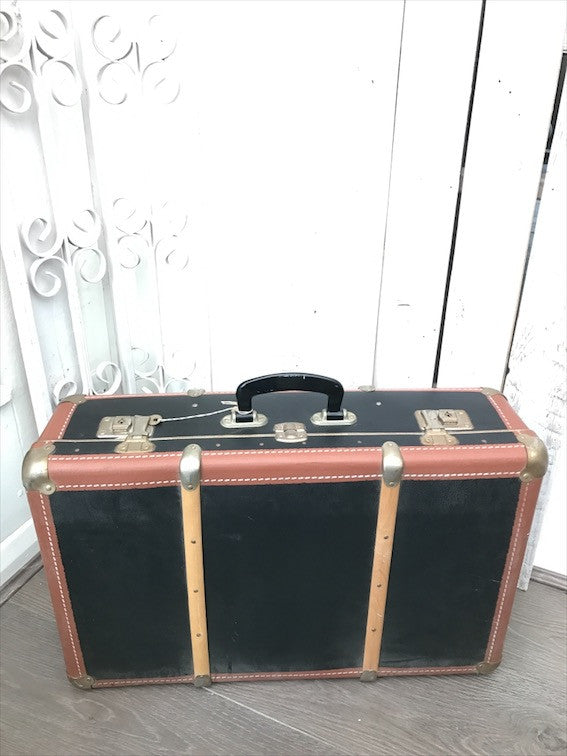 Vintage Black and Wood Suitcase