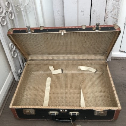 Vintage Black and Wood Suitcase