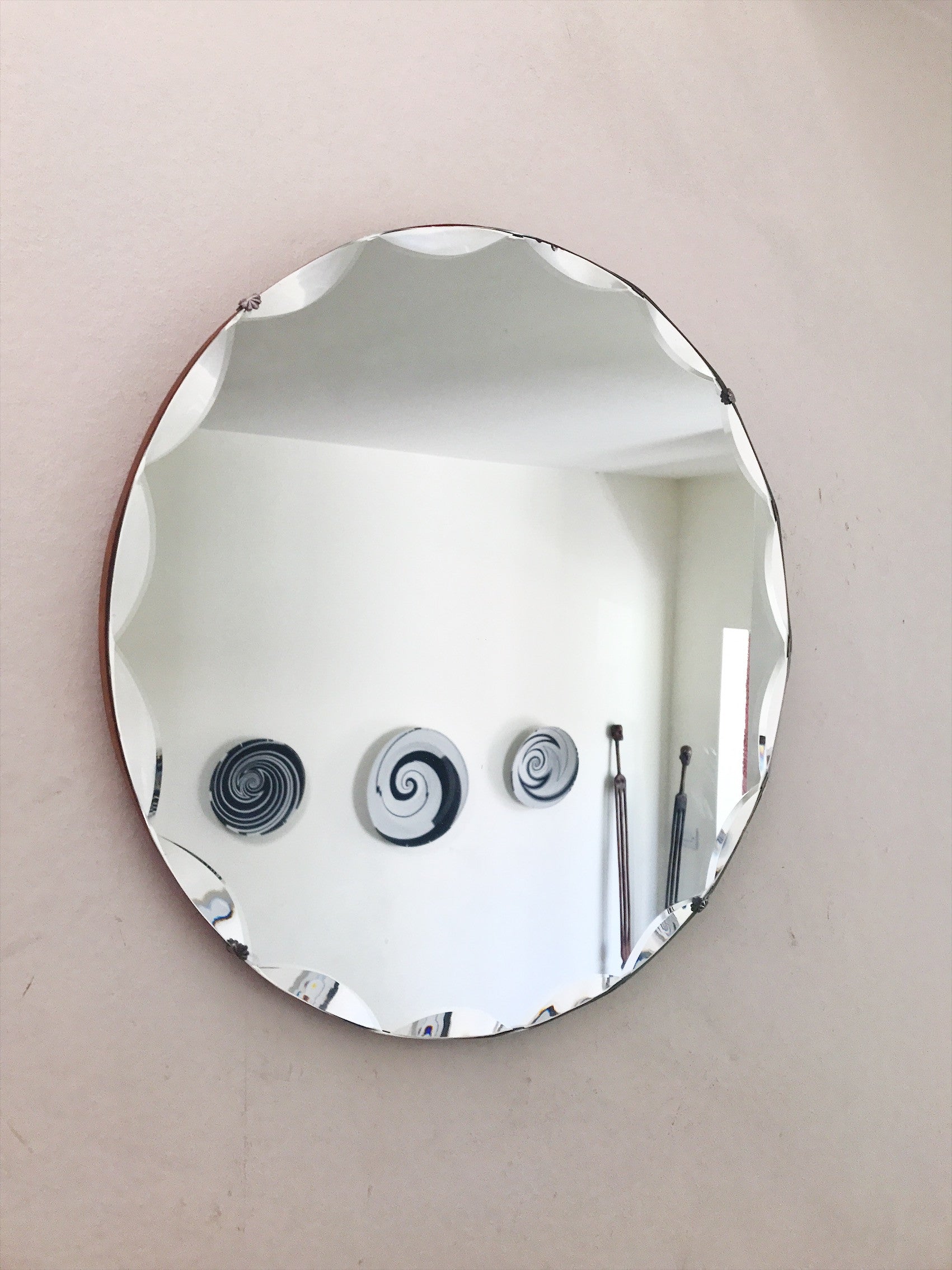 Scalloped Round Art Deco Frameless Mirror