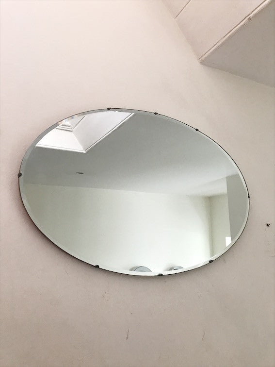 Large Oval Frameless Art Deco Mirror